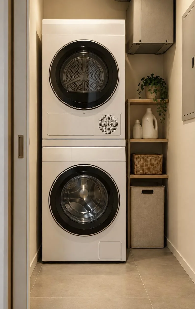 Concept rendering of an optional stacked washer and dryer in SILVER