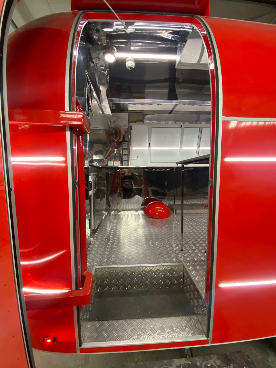 Entry into the completed red MobiAir commercial trailer