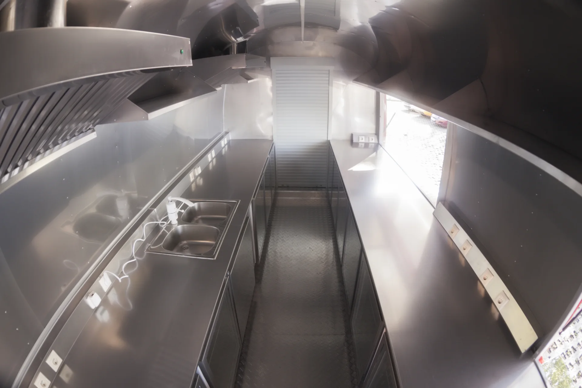 Elevated view of the stainless-steel MobiEdge 8 commercial kitchen interior