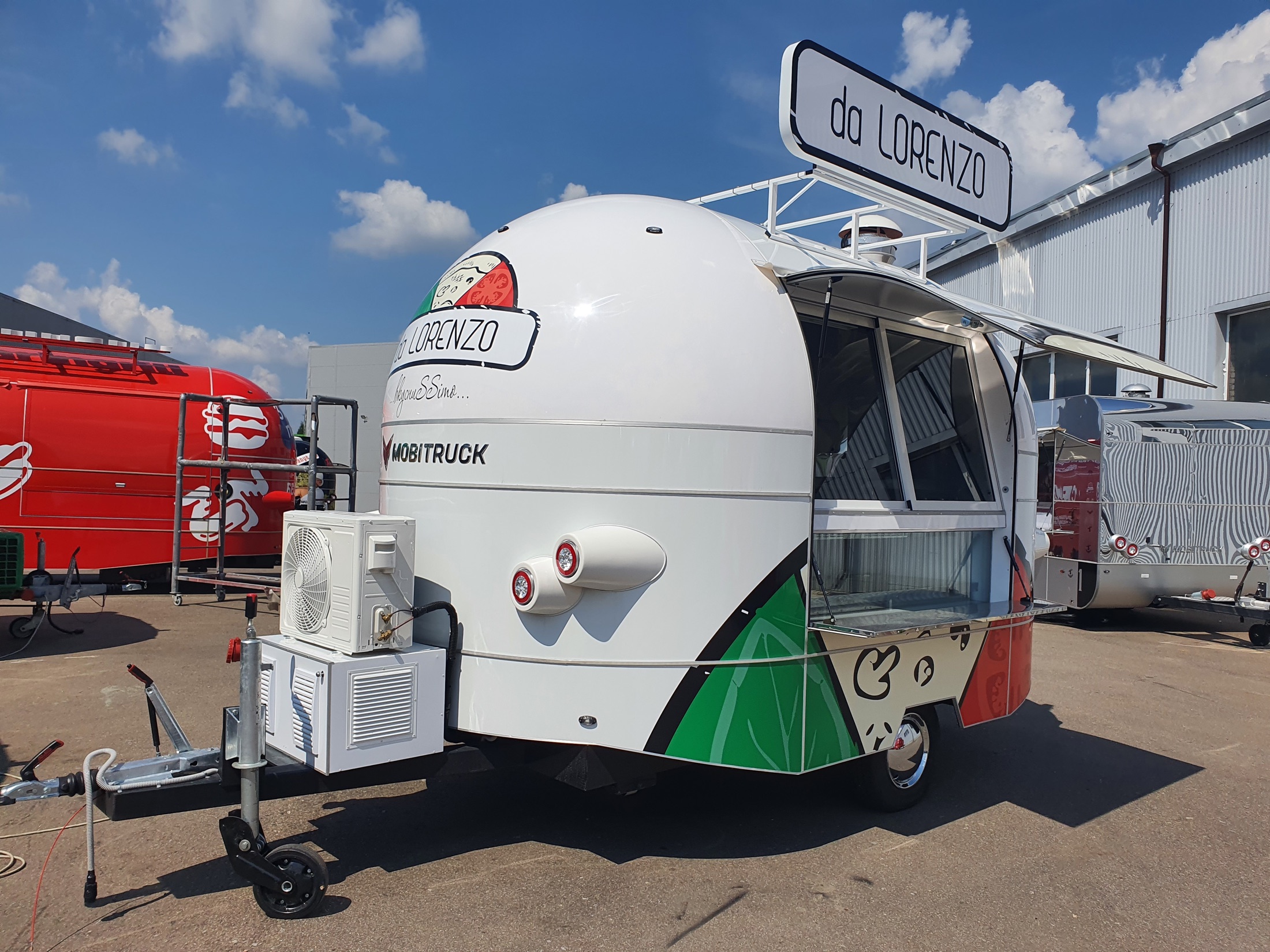 Da Lorenzo compact white food trailer hero view